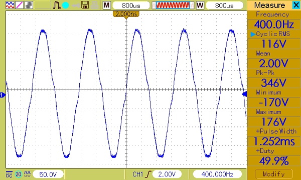 شکل موج خروجی اینورتر 400 هرتز